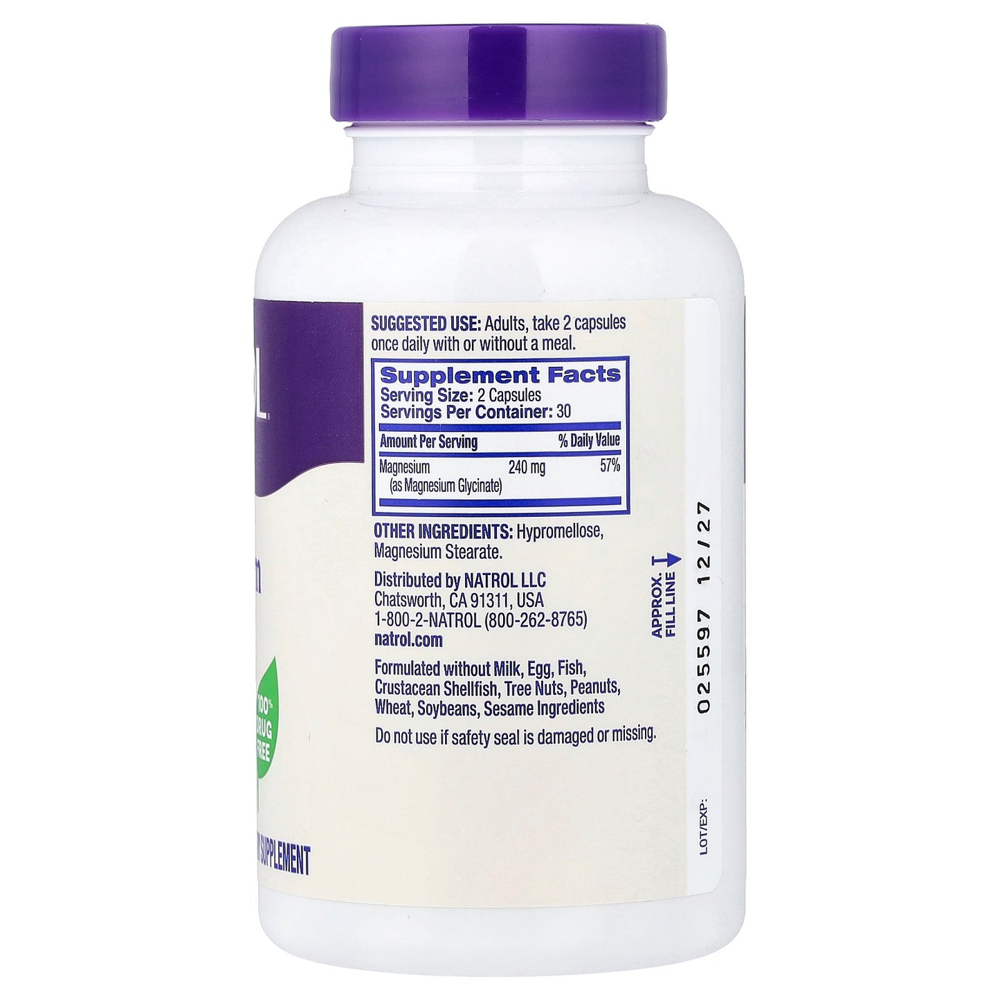 Natrol, Magnesium Glycinate, High Absorption, 60 Capsules (120 mg per Capsule)