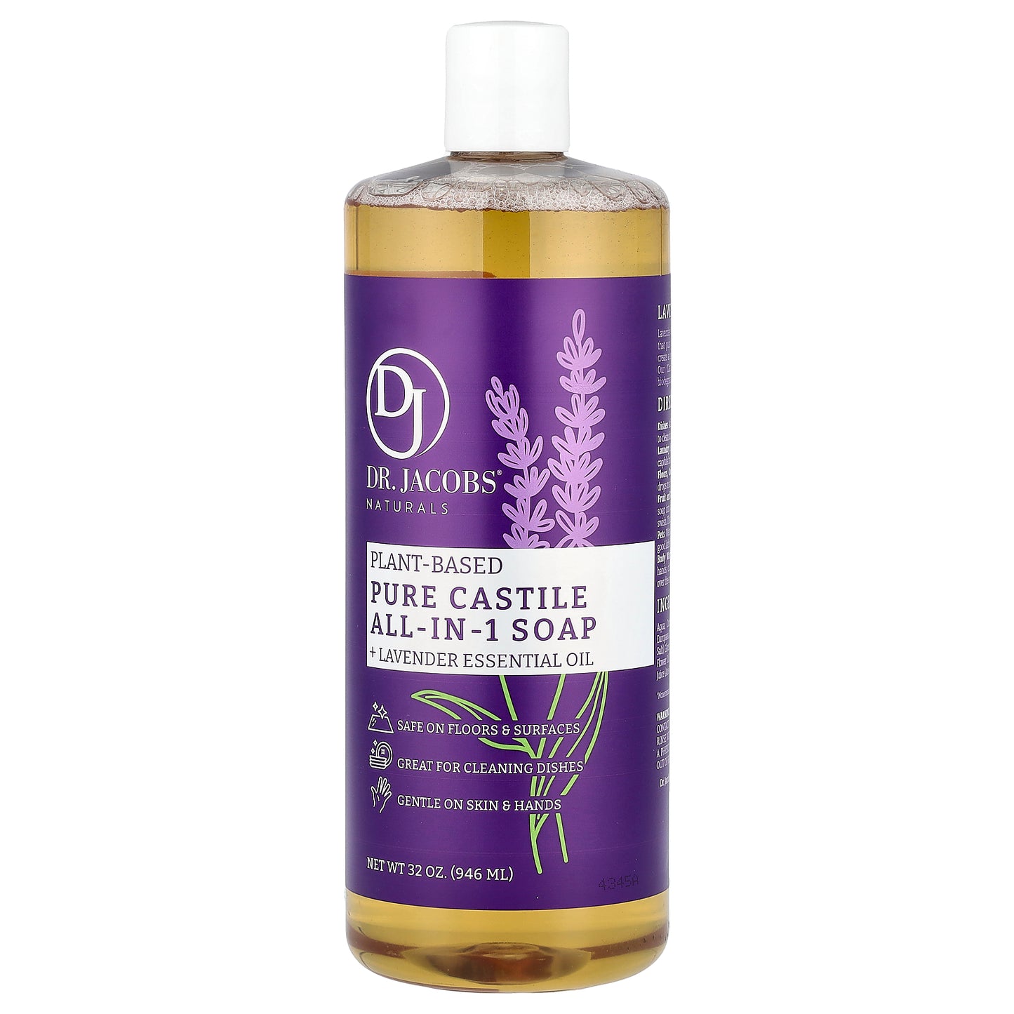 Dr. Jacobs Naturals, Plant-Based Pure Castile All-In-1 Soap, Lavender Essential Oil, 32 oz (946 ml)