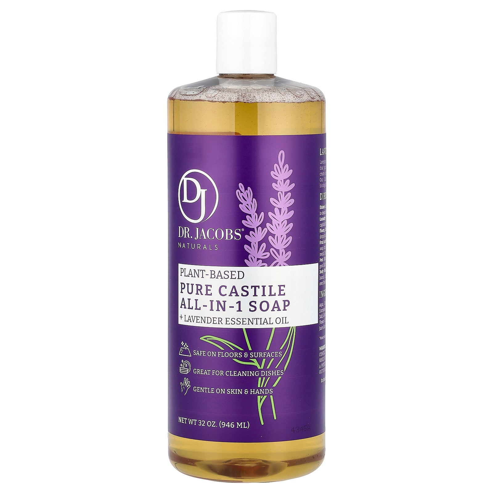 Dr. Jacobs Naturals, Plant-Based Pure Castile All-In-1 Soap, Lavender Essential Oil, 32 oz (946 ml)