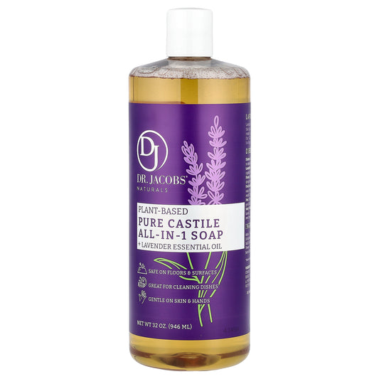 Dr. Jacobs Naturals, Plant-Based Pure Castile All-In-1 Soap, Lavender Essential Oil, 32 oz (946 ml)