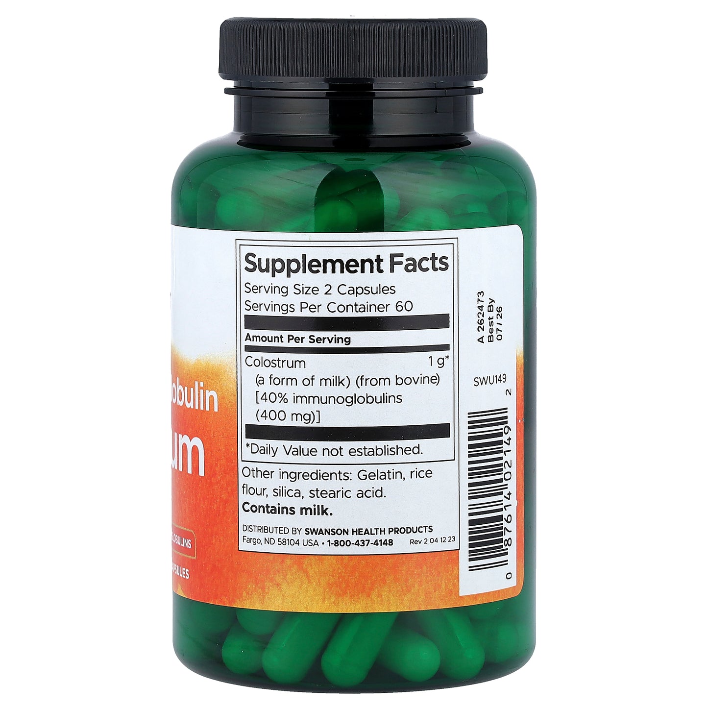 Swanson, High Immunoglobulin Colostrum, 120 Capsules (500 mg per Capsule)