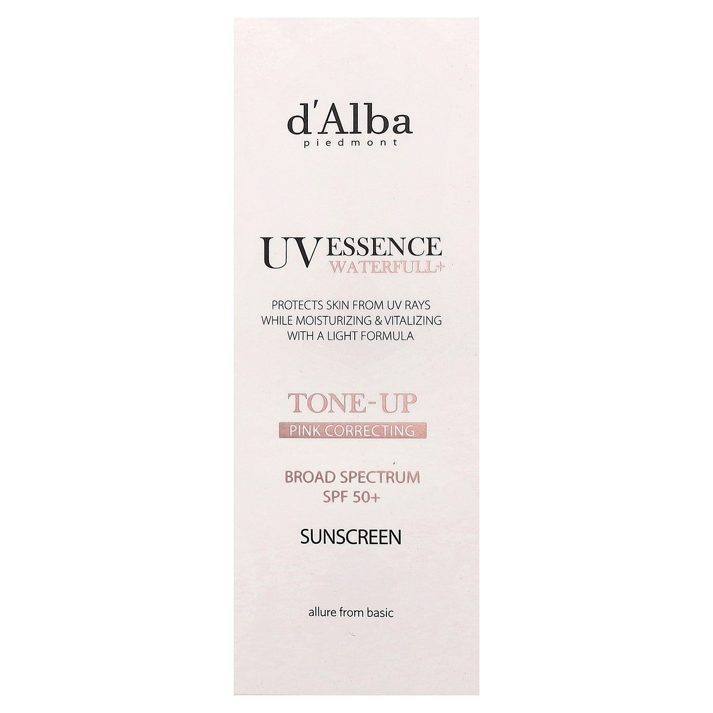 d'Alba, UV Essence Waterfull+ Sunscreen, Tone-Up Pink Correcting, SPF 50+, 1.69 fl oz (50 ml)