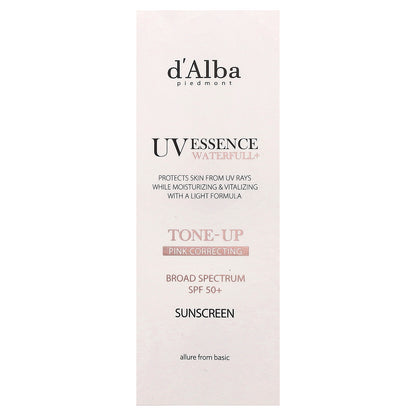 d'Alba, UV Essence Waterfull+ Sunscreen, Tone-Up Pink Correcting, SPF 50+, 1.69 fl oz (50 ml)