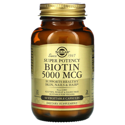 Solgar, Biotin, 5,000 mcg, 50 Vegetable Capsules