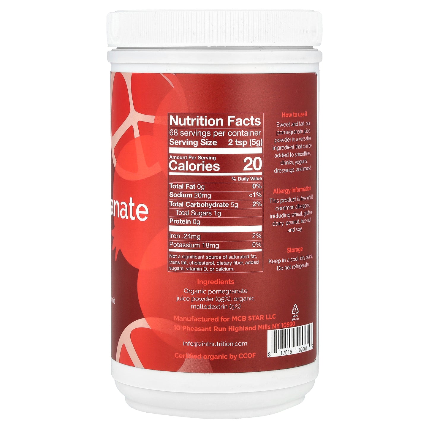 Zint, Organic Pomegranate Juice Powder, 12 oz (340 g)
