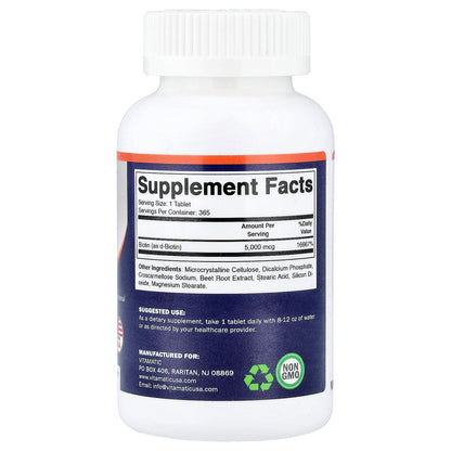 Vitamatic, Vegan Biotin, 5,000 mcg, 365 Tablets