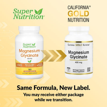 California Gold Nutrition, Magnesium Glycinate, 180 Veggie Capsules (133 mg per Capsule)