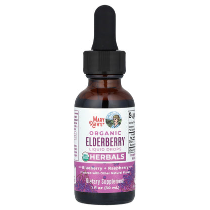 MaryRuth's, Organic Elderberry Liquid Drops, Alcohol Free, Blueberry + Raspberry, 1 fl oz (30 ml)