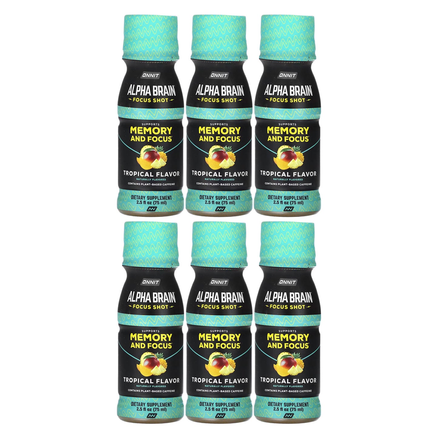 Onnit, Alpha Brain Focus Shot, Tropical, 6 Bottles, 2.5 fl oz (75 ml) Each