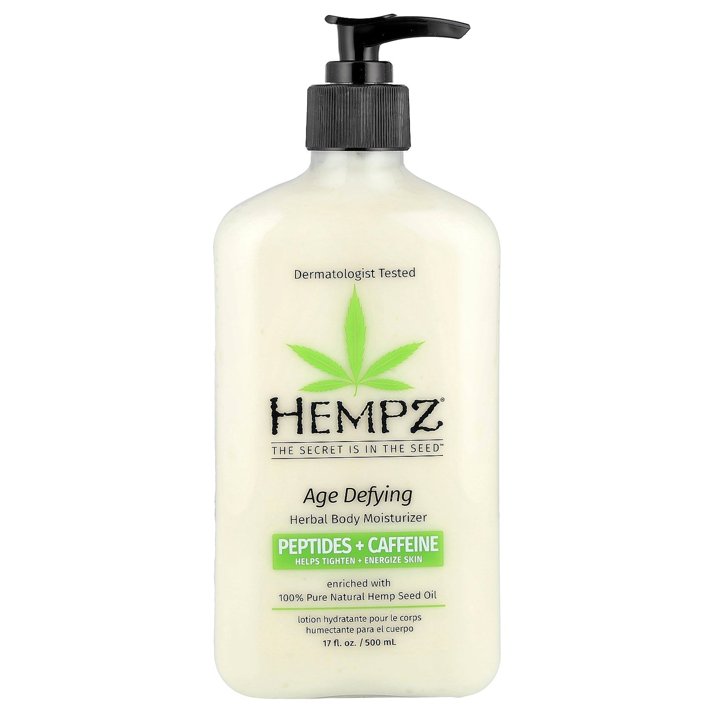 Hempz, Age Defying Herbal Body Moisturizer, Peptides + Caffeine, 17 fl oz (500 ml)
