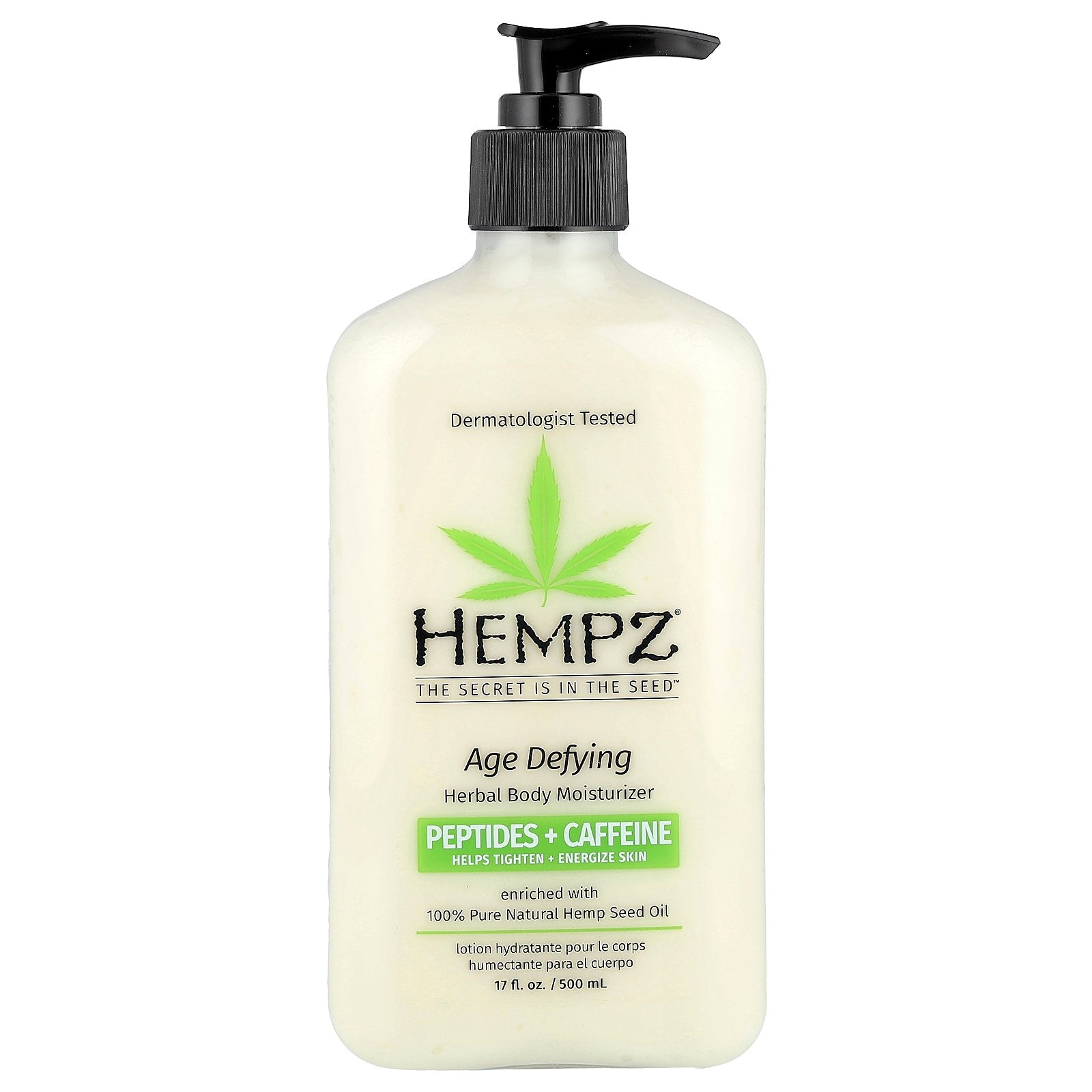 Hempz, Age Defying Herbal Body Moisturizer, Peptides + Caffeine, 17 fl oz (500 ml)