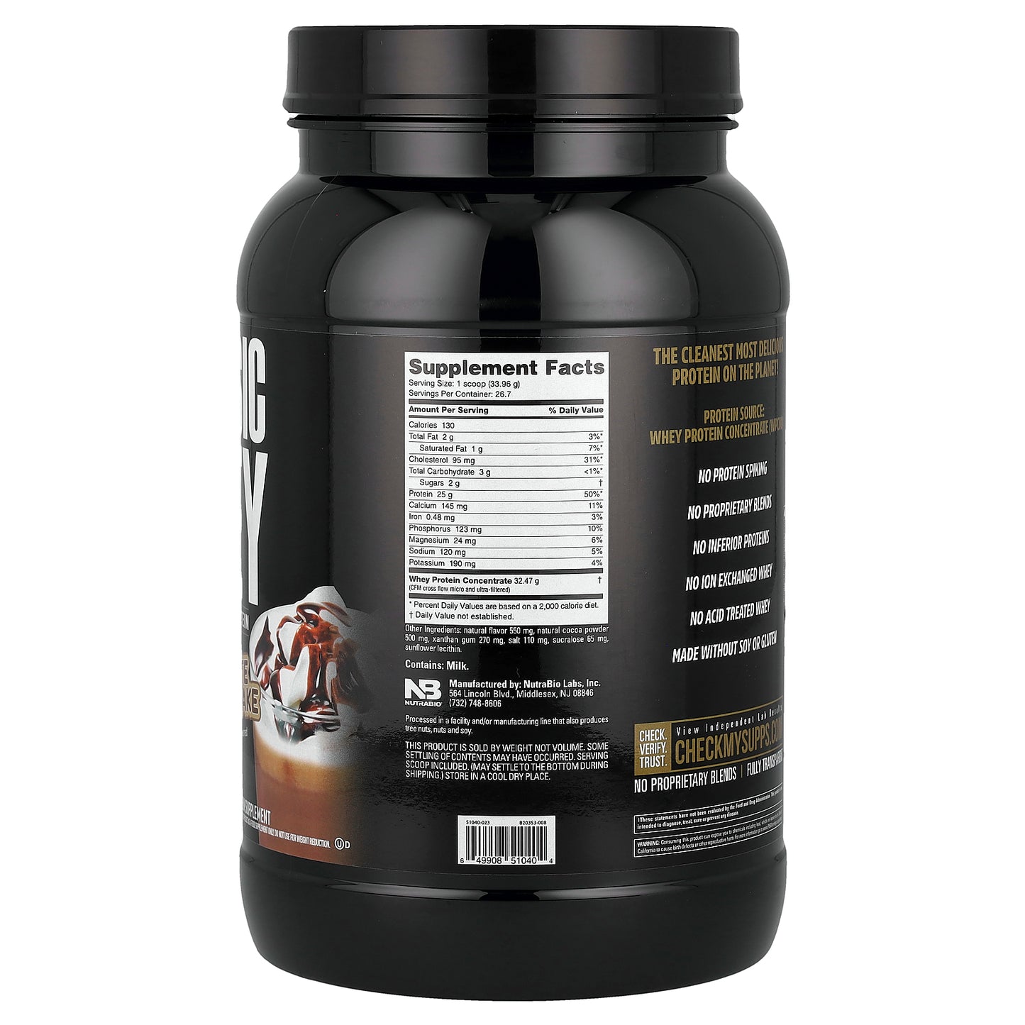 NutraBio, Classic Whey Protein, Chocolate Milkshake, 2 lb (907 g)