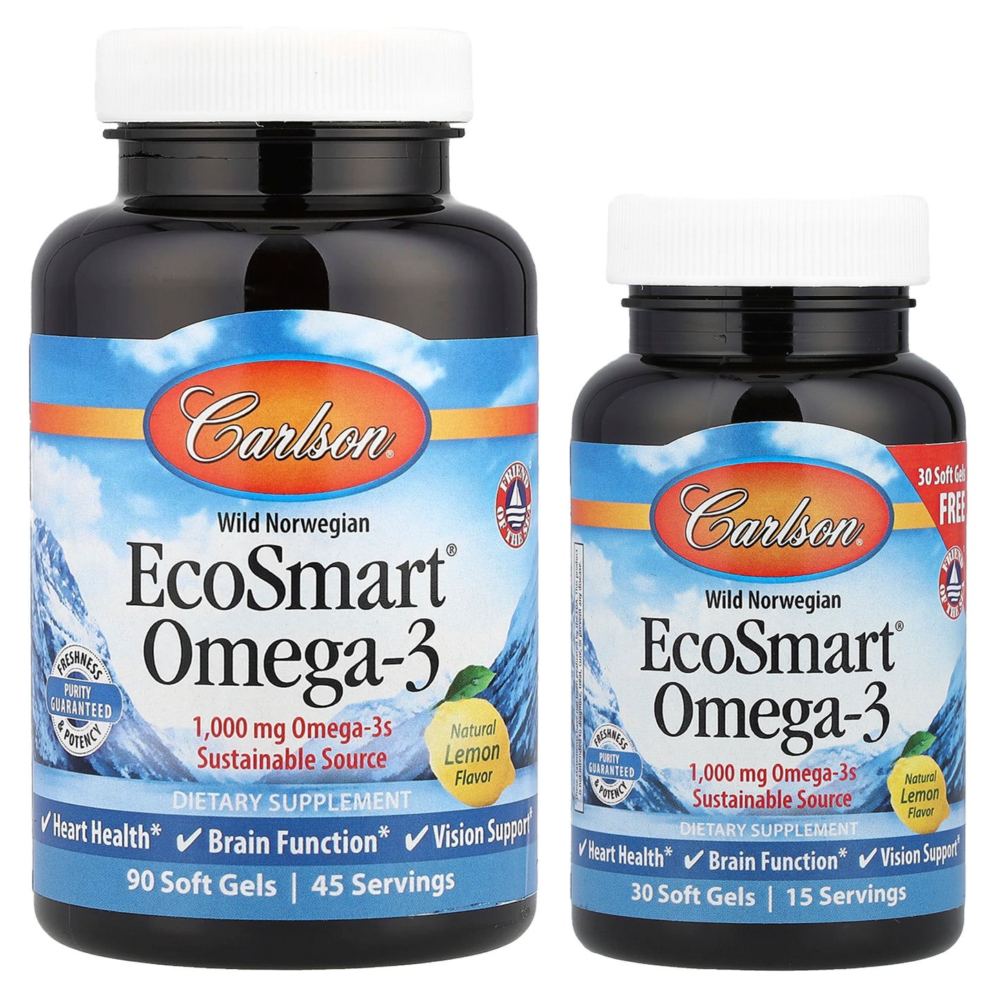 Carlson, Wild Norwegian, EcoSmart® Omega-3, Natural Lemon, 120 Soft Gels