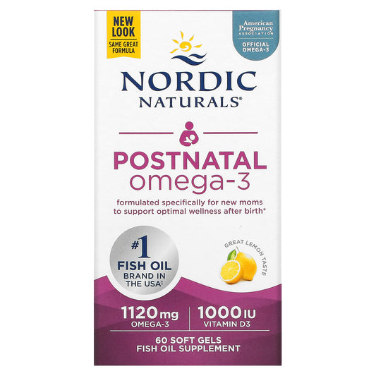 Nordic Naturals, Postnatal Omega-3, Lemon, 1,120 mg, 60 Soft Gels (560 mg per Soft Gel)