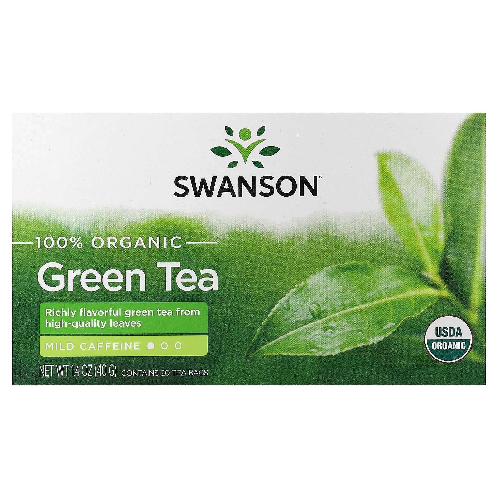 Swanson, 100% Organic Green Tea, 20 Tea Bags, 1.4 oz (40 g)