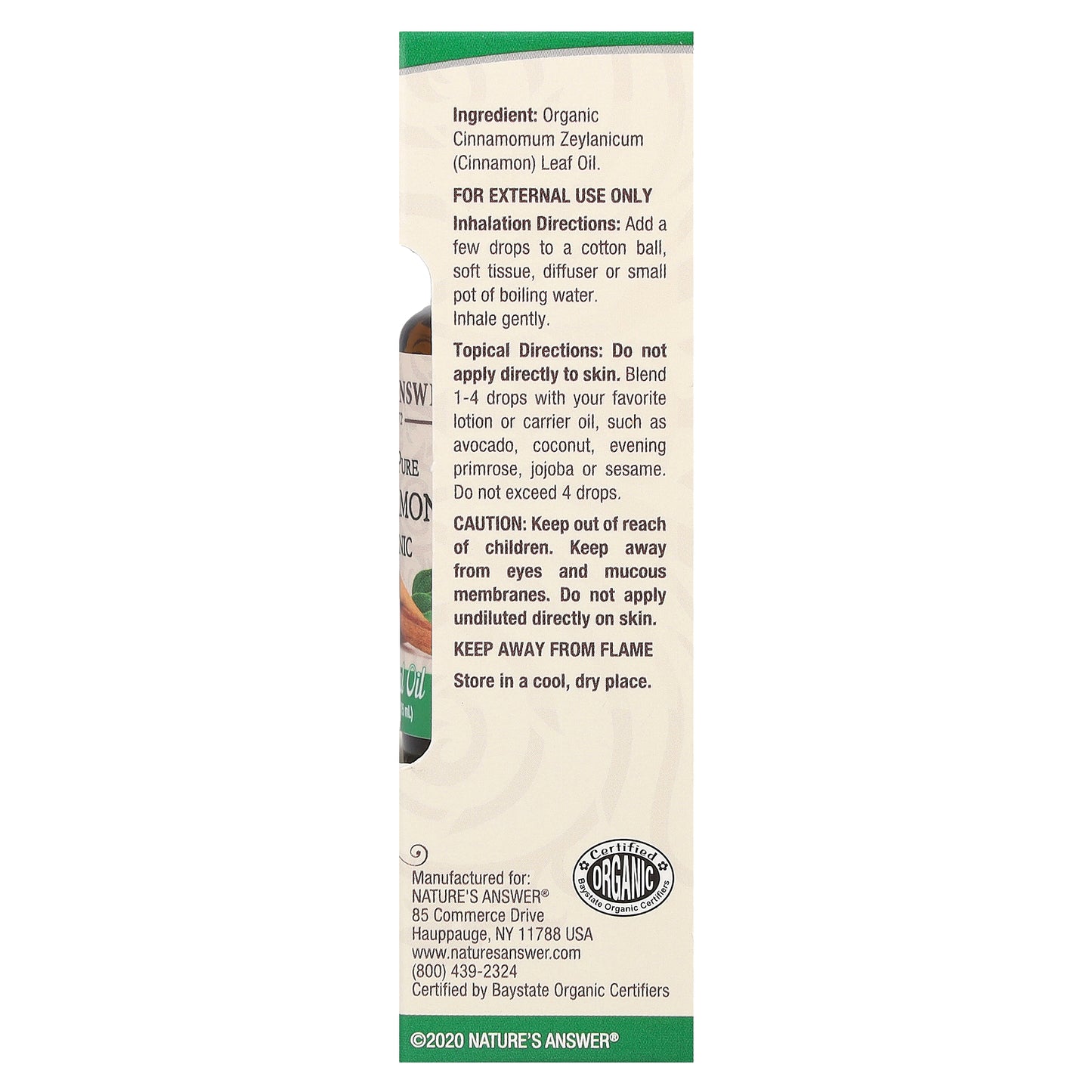 Nature's Answer, 100% Pure Organic Essential Oil, Cinnamon, 0.5 fl oz (15 ml)