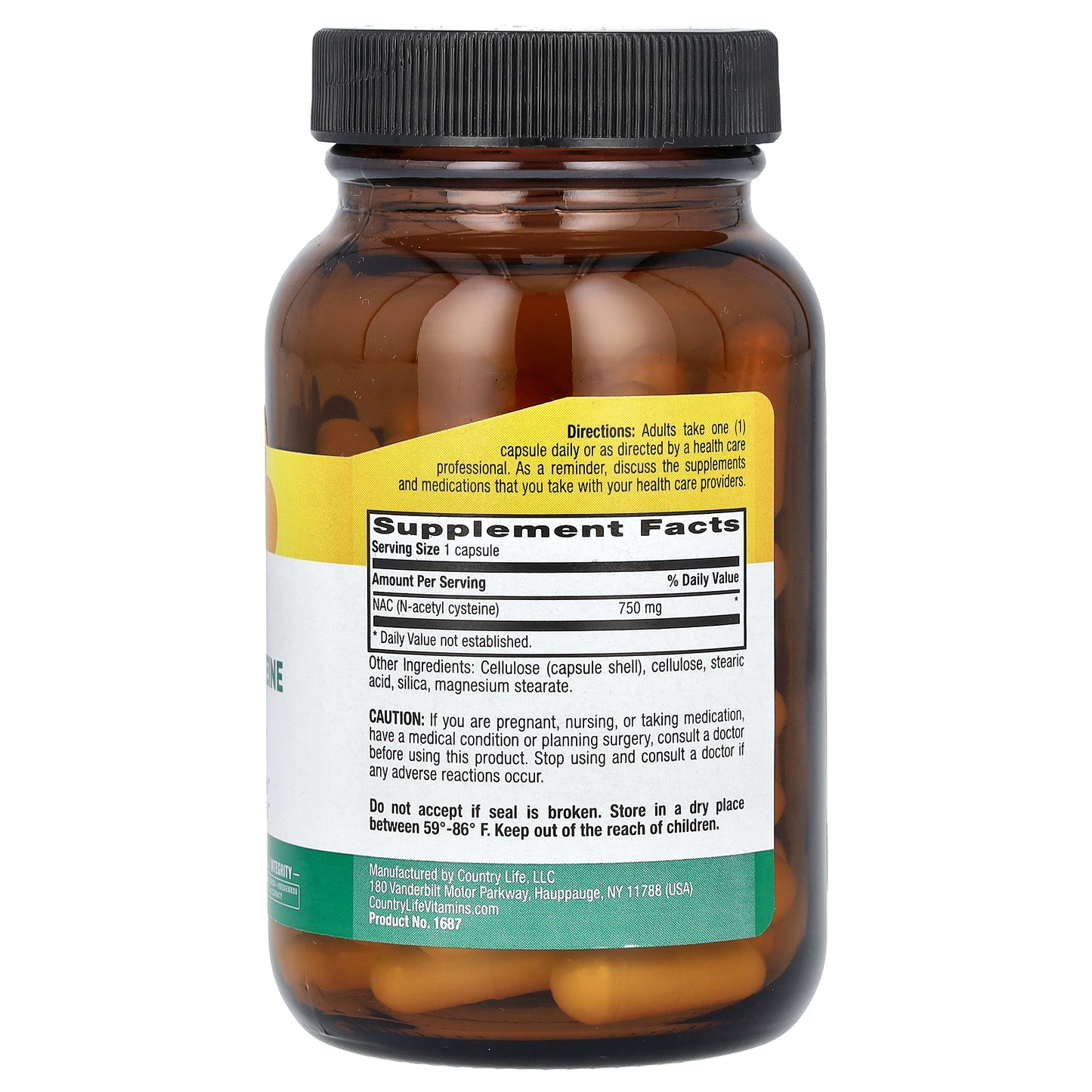 Country Life, NAC, N-Acetyl Cysteine, 750 mg, 60 Vegan Capsules