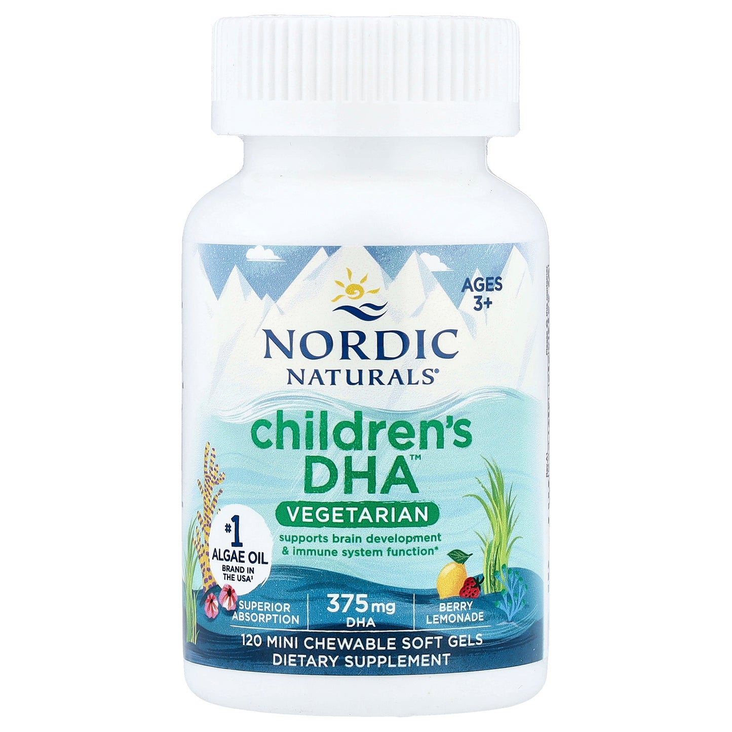 Nordic Naturals, Children's DHA™ Vegetarian, Ages 3+, Berry Lemonade, 120 Mini Chewable Soft Gels