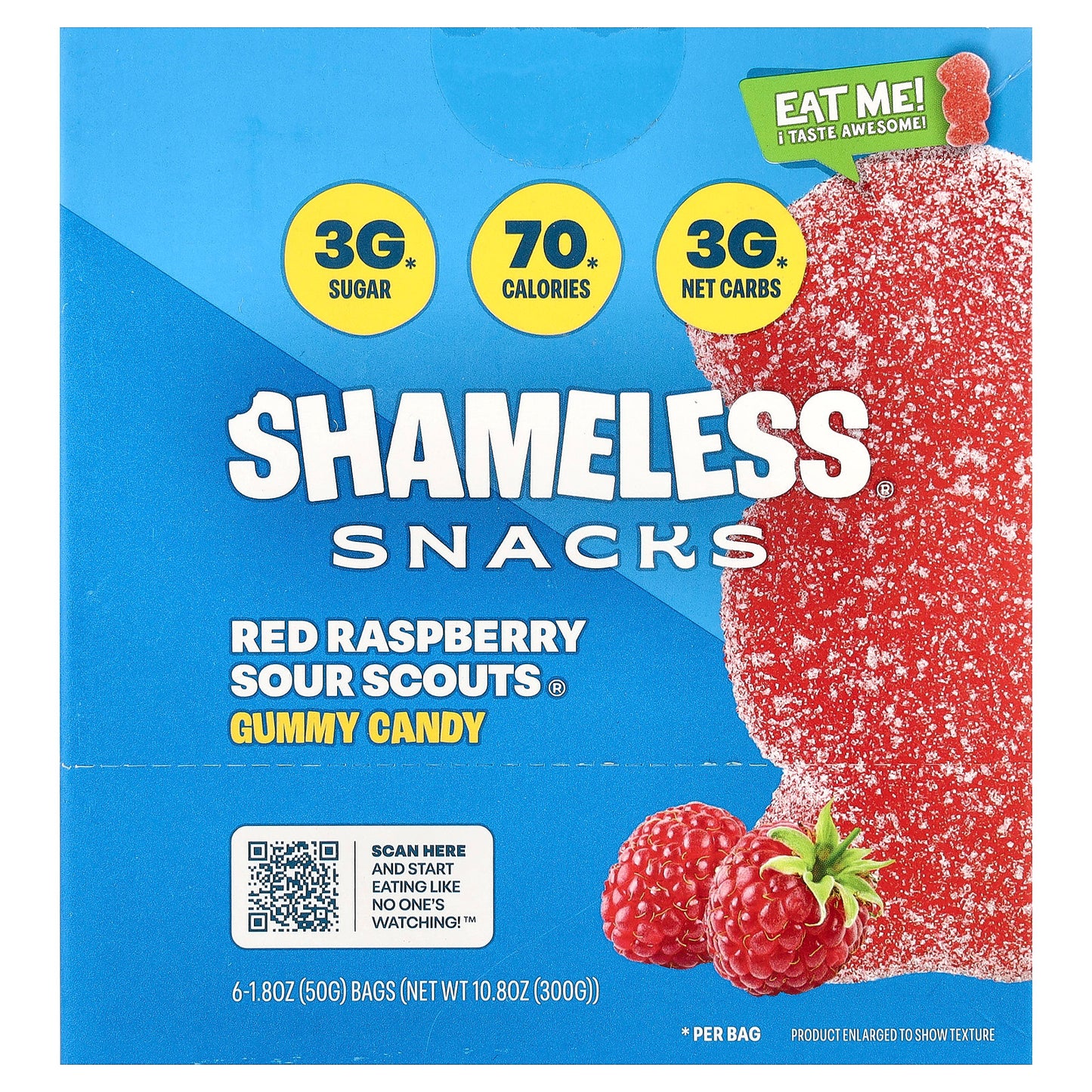 Shameless Snacks, Gummy Candy, Red Raspberry Sour Scouts®, 6 Bags, 1.8 oz (50 g) Each