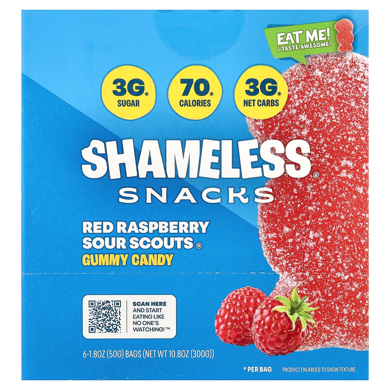 Shameless Snacks, Gummy Candy, Red Raspberry Sour Scouts®, 6 Bags, 1.8 oz (50 g) Each