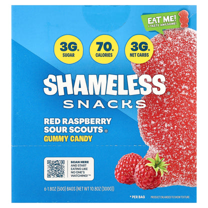 Shameless Snacks, Gummy Candy, Red Raspberry Sour Scouts®, 6 Bags, 1.8 oz (50 g) Each