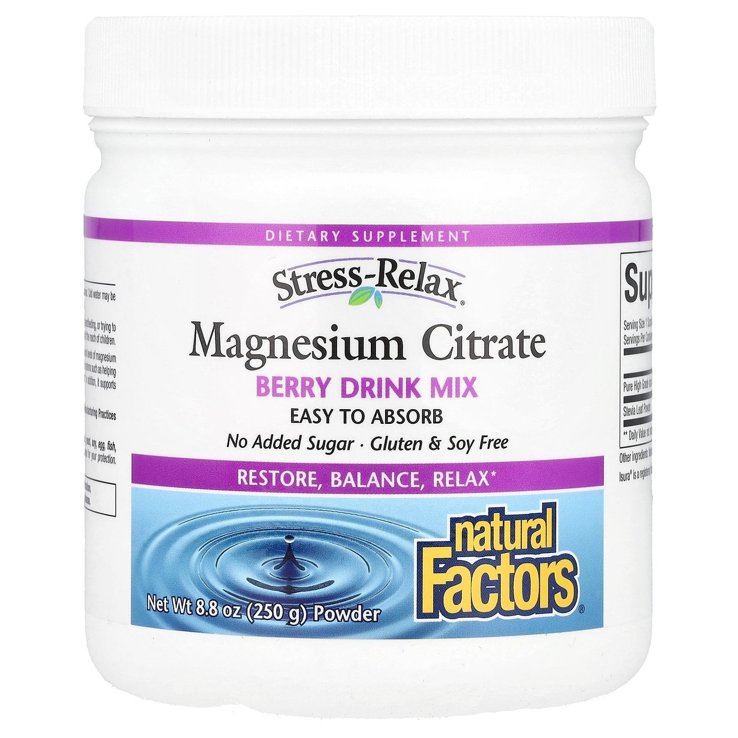 Natural Factors, Stress-Relax®, Magnesium Citrate Powder, Berry Drink Mix, 8.8 oz (250 g)