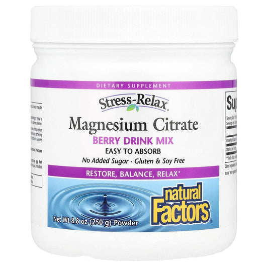 Natural Factors, Stress-Relax®, Magnesium Citrate Powder, Berry Drink Mix, 8.8 oz (250 g)