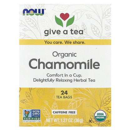 NOW Foods, Organic Chamomile Tea, Caffeine Free, 24 Tea Bags, 1.27 oz (36 g)