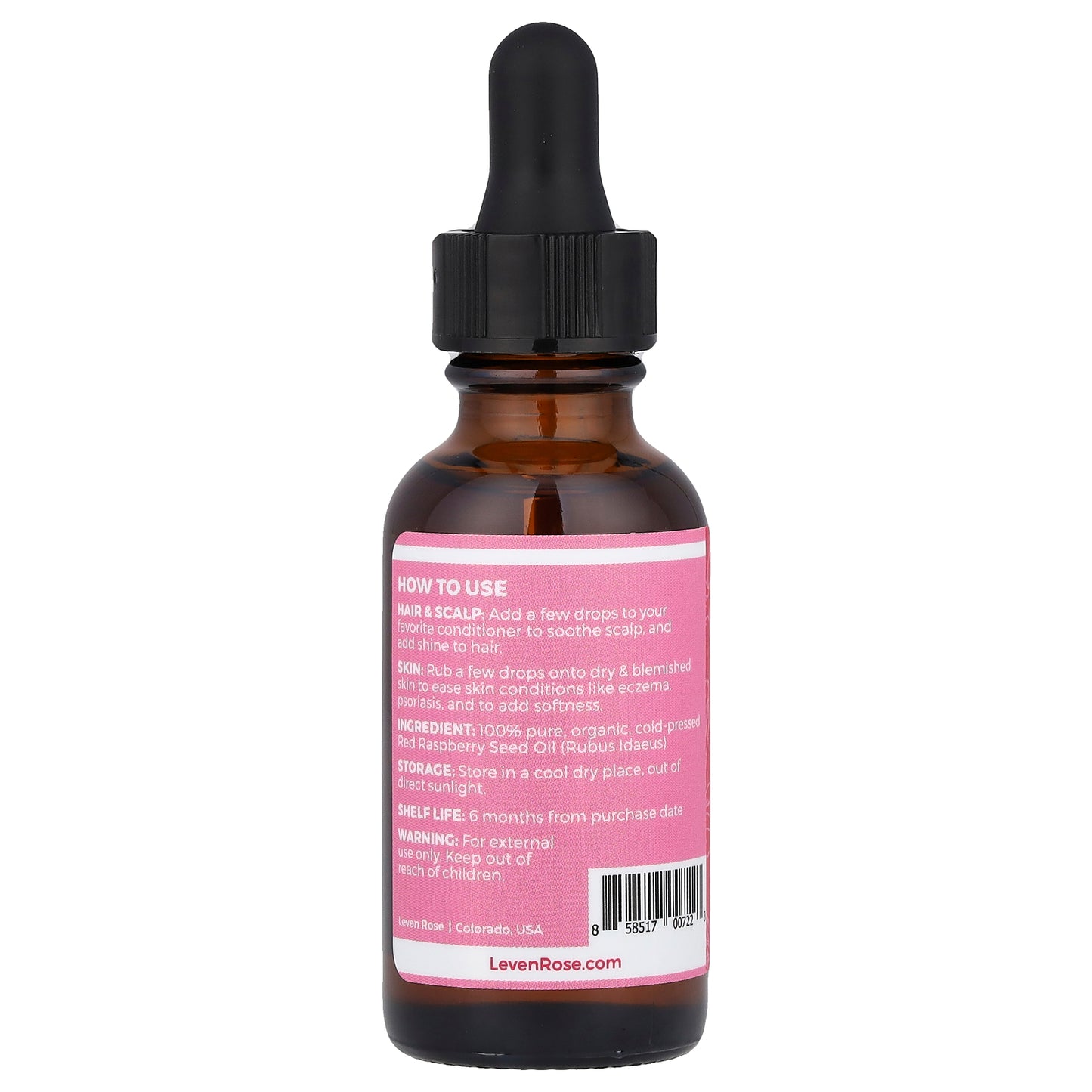 Leven Rose, 100% Pure & Organic, Red Raspberry Seed Oil, 1 fl oz (30 ml)