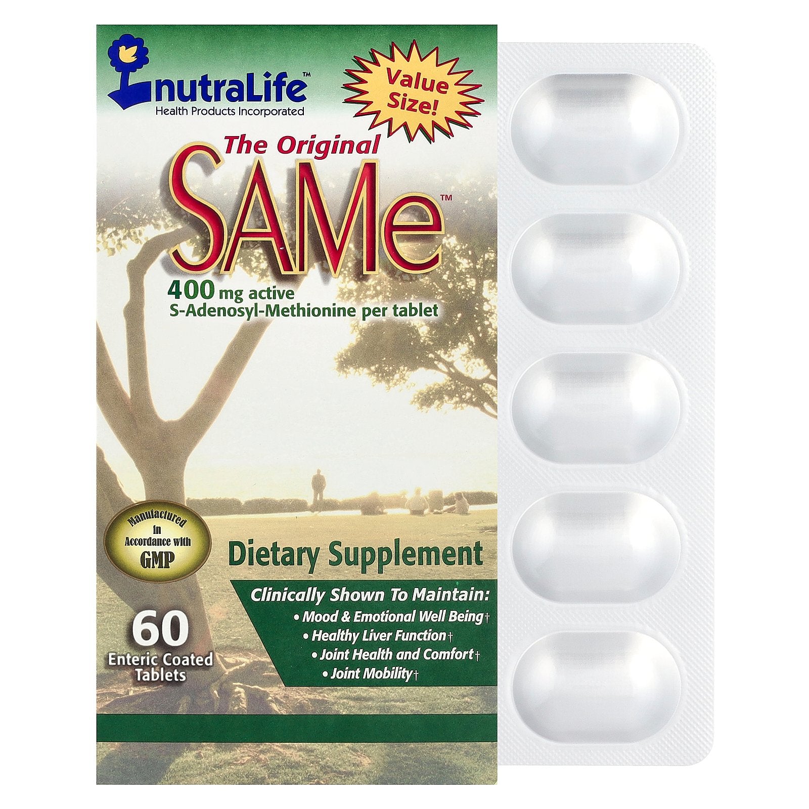 NutraLife, The Original SAMe™, S-Adenosyl-Methionine, 400 mg, 60 Enteric Coated Tablets