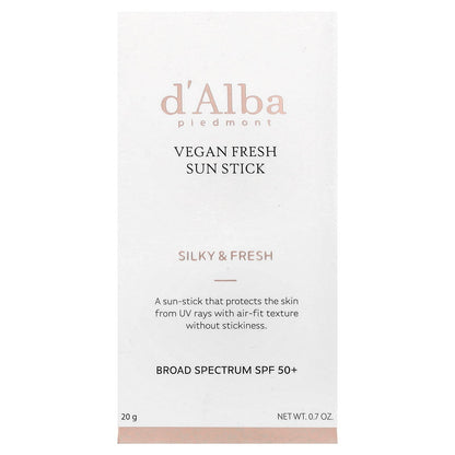 d'Alba, Vegan Fresh Sun Stick, SPF 50+, 0.7 oz (20 g)