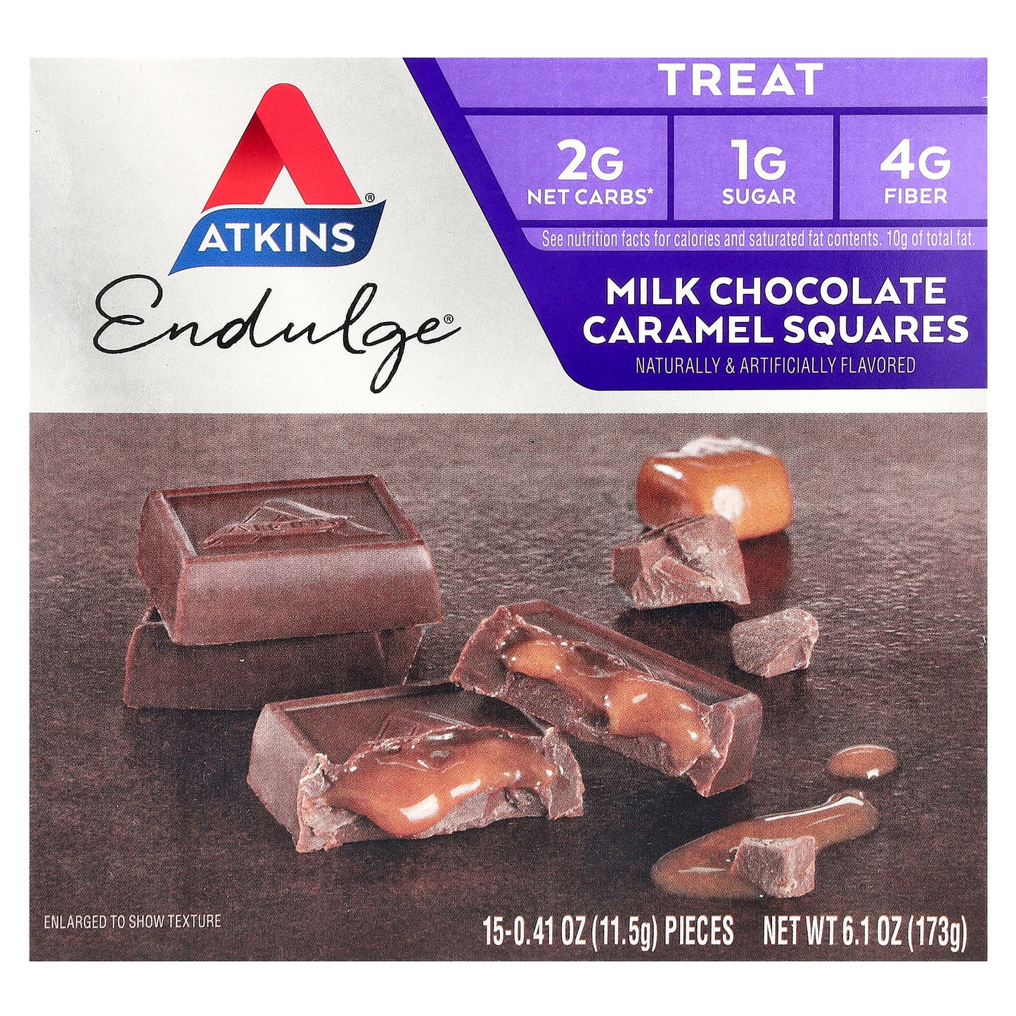 Atkins, Endulge®, Milk Chocolate Caramel Squares, 15 Pieces, 0.41 oz (11.5 g) Each