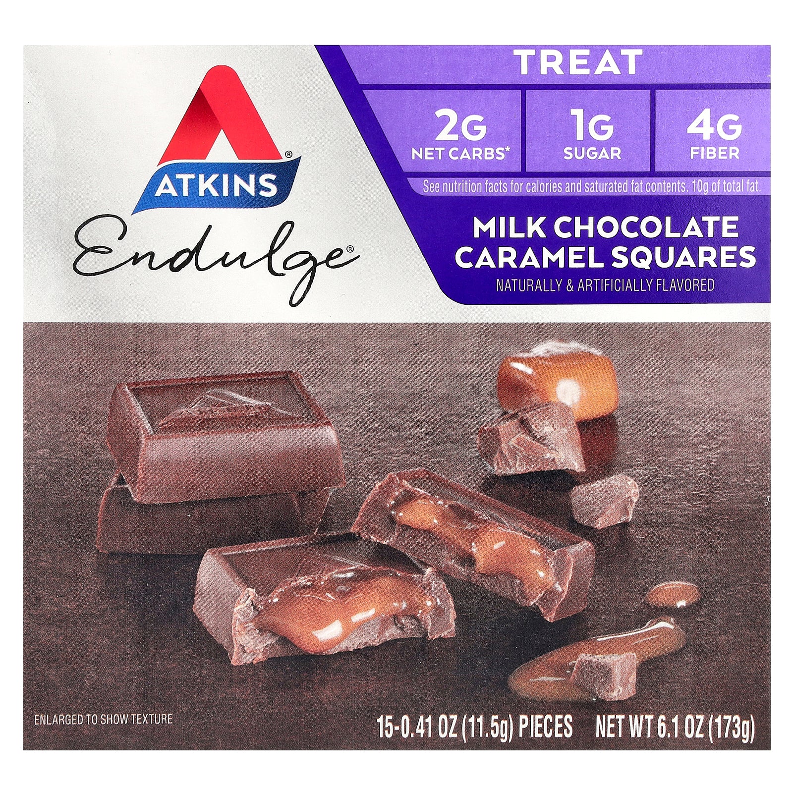 Atkins, Endulge®, Milk Chocolate Caramel Squares, 15 Pieces, 0.41 oz (11.5 g) Each