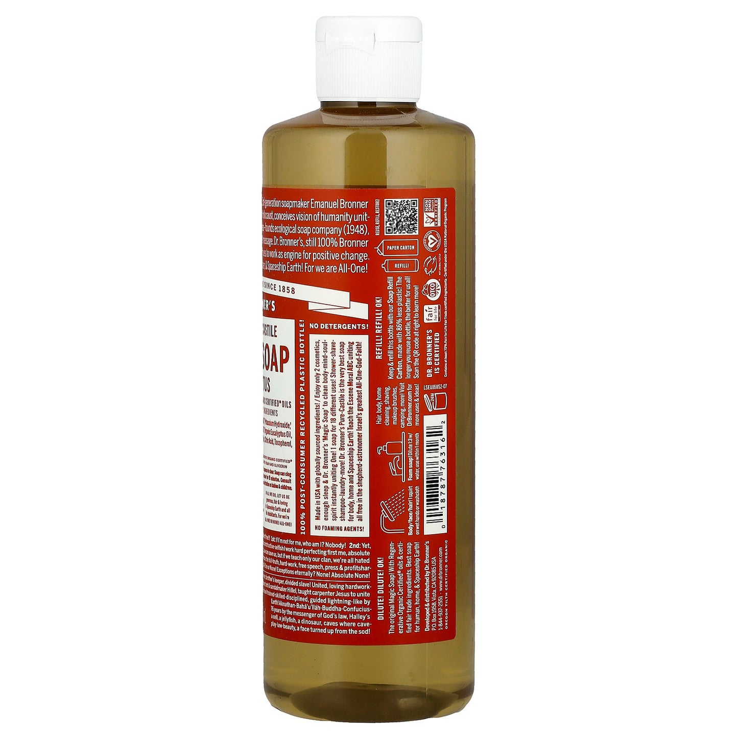 Dr. Bronner's, 18-in-1 Pure-Castile Magic Soap, Eucalyptus, 16 fl oz (473 ml)