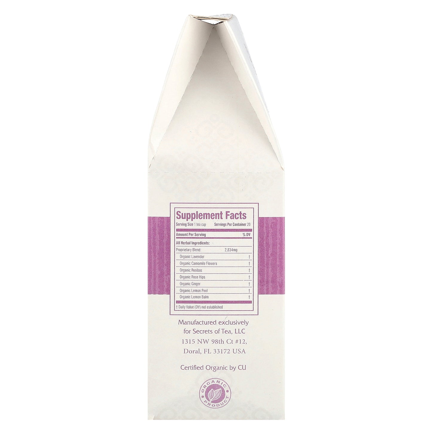 Secrets of Tea, Organic RelaxCalm™, Caffeine Free, 20 Tea Bags, 1.41 oz (40 g)