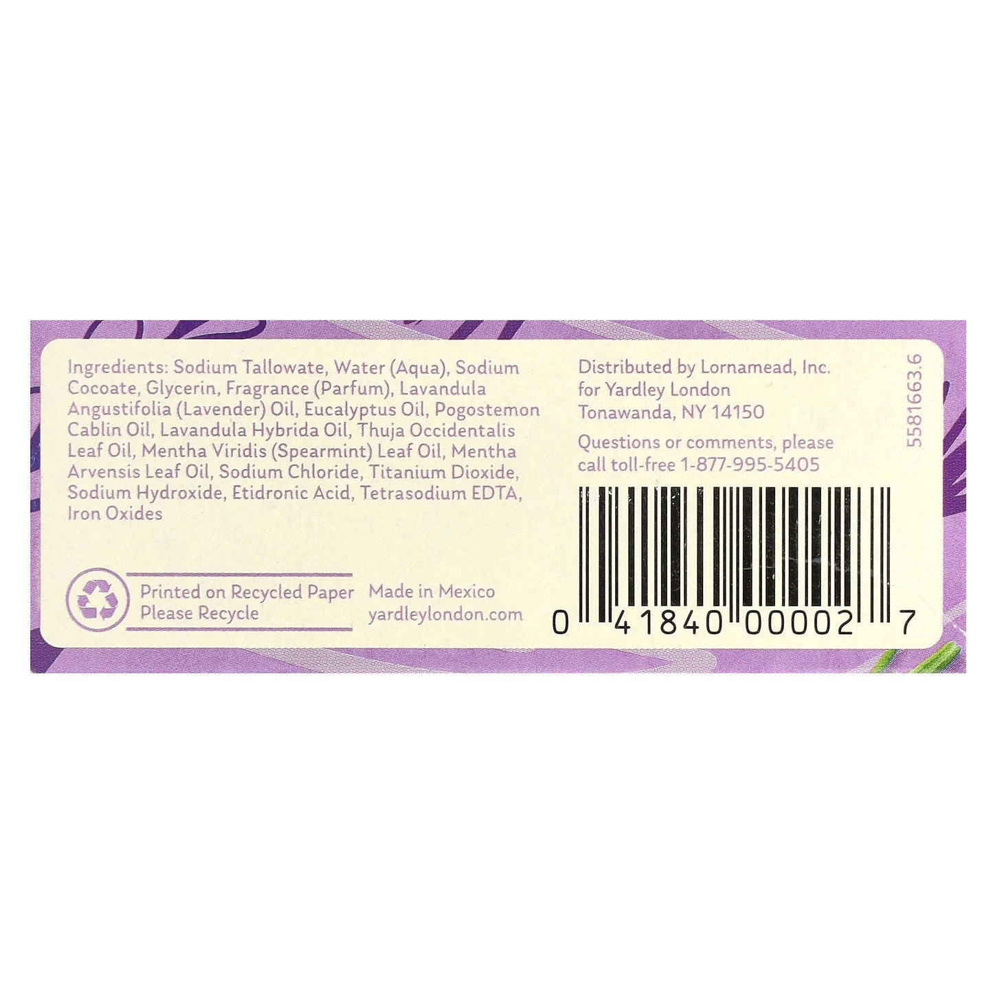 Yardley London, Nourishing Bath Bar, English Lavender, 4 oz (113 g)