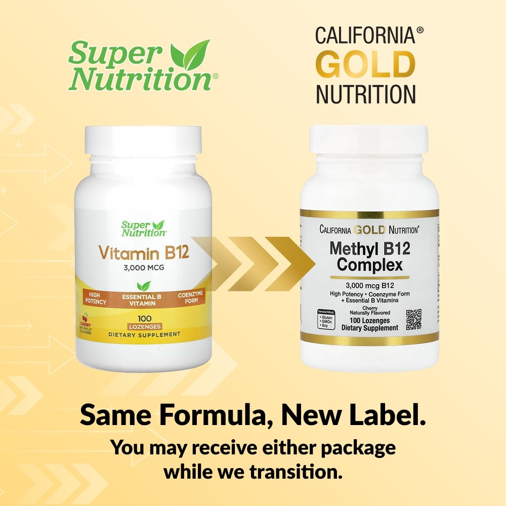 California Gold Nutrition, Methyl B12 Complex with Folate, Biotin and Vitamin B6, Cherry, 100 Lozenges