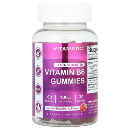 Vitamatic, Vitamin B6, Natural Strawberry, 60 Gummies (50 mg per Gummy)