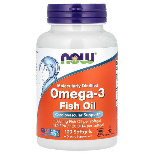 NOW Foods, Omega-3 Fish Oil, 1,000 mg, 180 EPA -  120 DHA, 100 Softgels