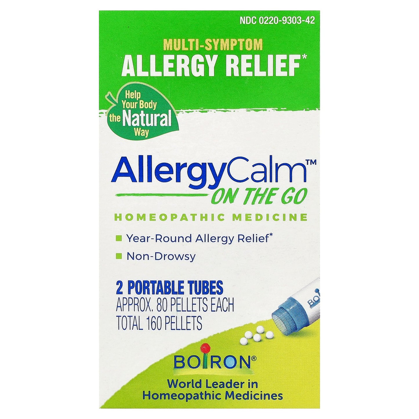 Boiron, AllergyCalm™ On The Go, 2 Portables Tubes, 80 Pellets Each