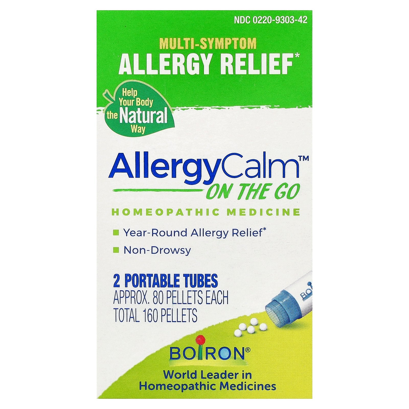 Boiron, AllergyCalm™ On The Go, 2 Portables Tubes, 80 Pellets Each