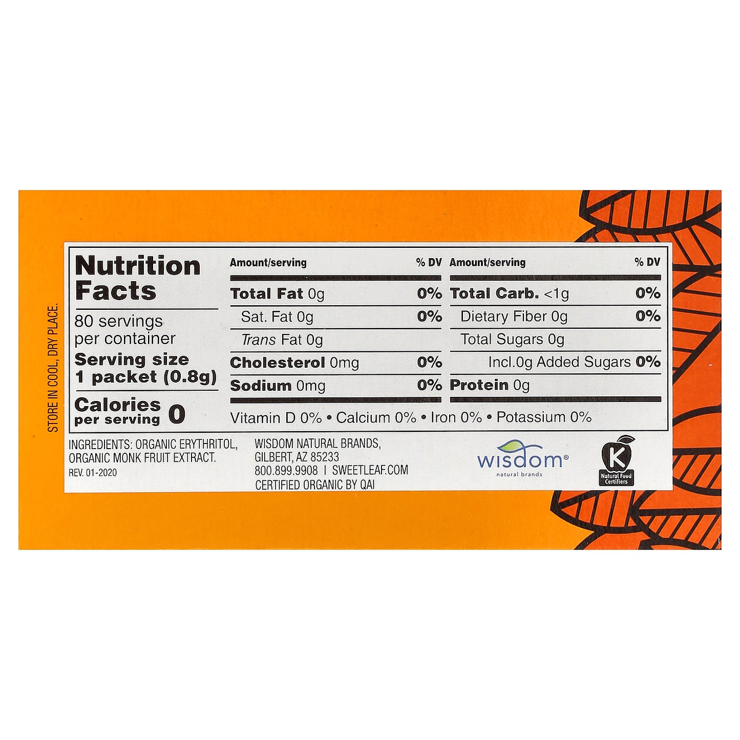 SweetLeaf Stevia, Monk Fruit Organic Sweetener, Granular, 80 Packets, 2.26 oz (64 g)