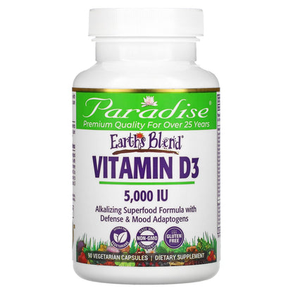 Paradise Herbs, Earth's Blend, Vitamin D3, 5,000 IU, 90 Vegetarian Capsules