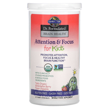 Garden of Life, Dr. Formulated Brain Health, Attention & Focus for Kids, Organic Watermelon Berry, 60 Yummy Chewables