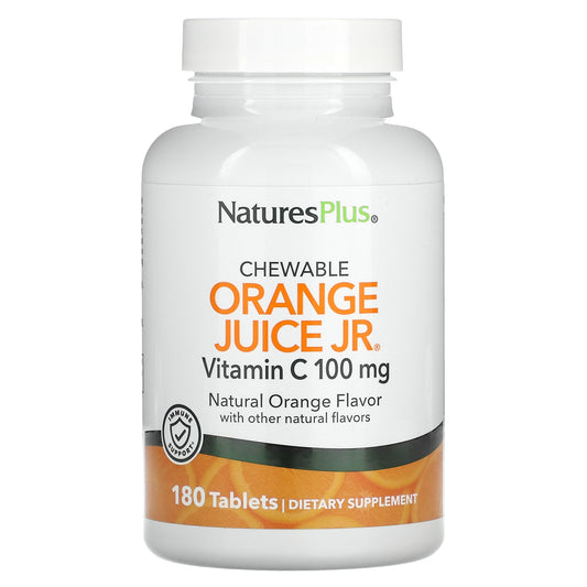 NaturesPlus, Orange Juice Jr Chewable Vitamin C, Natural Orange, 100 mg, 180 Tablets