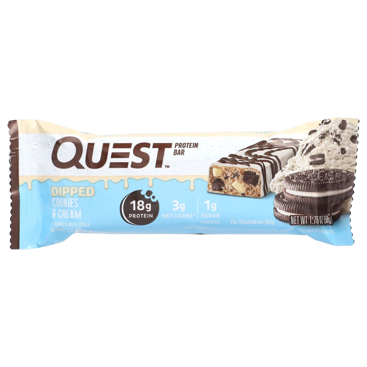 Quest Nutrition, Protein Bar, Dipped, Cookies & Cream, 4 Bars, 1.76 oz (50 g) Each