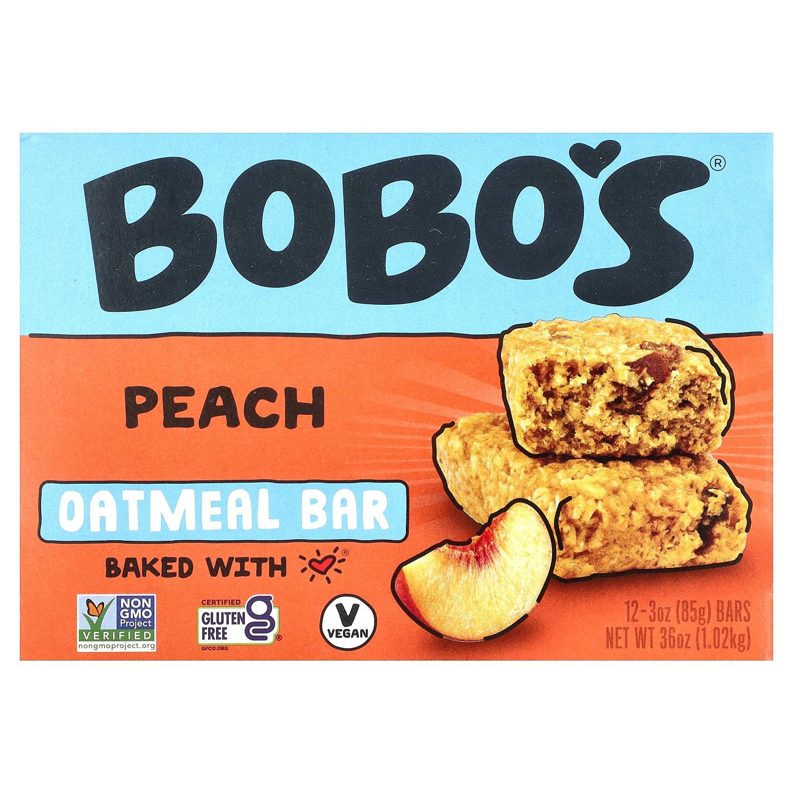 Bobo's Oat Bars, Peach Oatmeal Bars, 12 Bars, 3 oz (85 g) Each