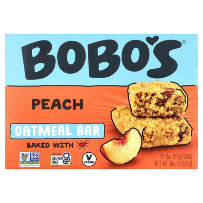 Bobo's Oat Bars, Peach Oatmeal Bars, 12 Bars, 3 oz (85 g) Each