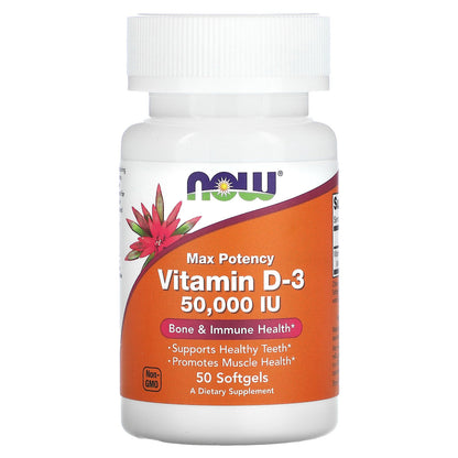 NOW Foods, Vitamin D-3, Max Potency, 50,000 IU, 50 Softgels