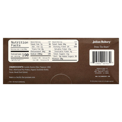 Julian Bakery, Pea Protein Bar, Dark Chocolate, 12 Bars, 2.1 oz (60 g) Each